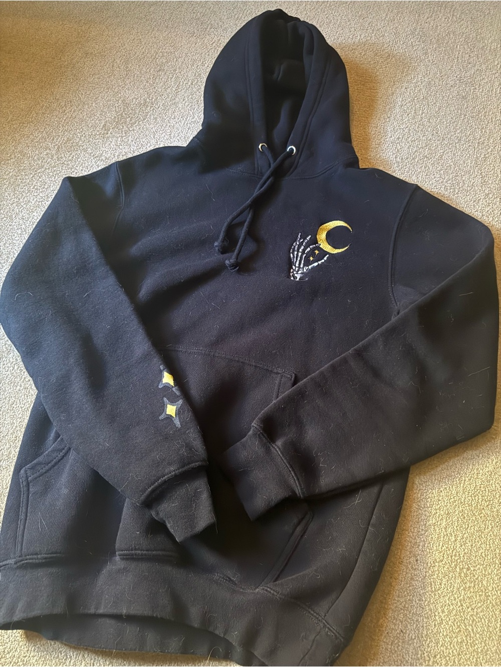 Black Crescent Celestial Moon & Skeleton Hand Hoodie